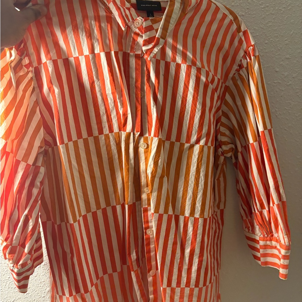 Who What Wear Orange and White Striped Shirt